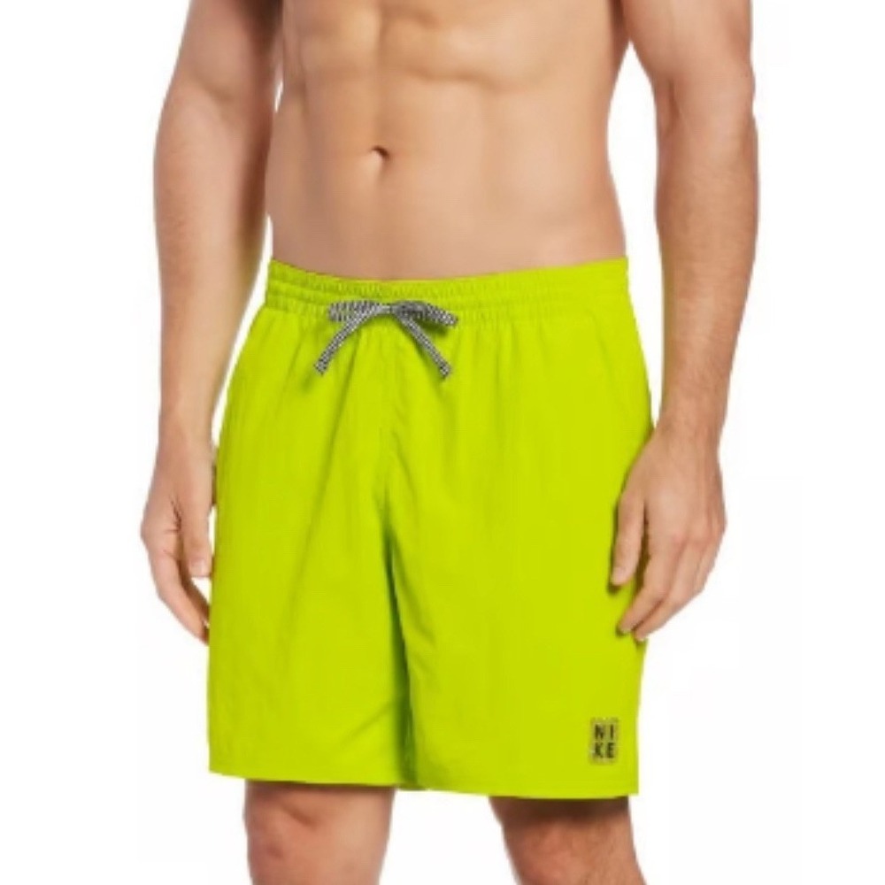 NIKE Solid Icon Volley 7" Swim Shorts Essentials Men's Large‎ Green Trunks Lined